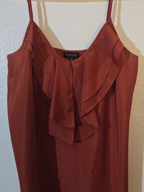 Timing Rust Red Sleeveless Ruffle Neck Dress